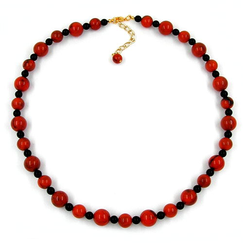 Halskæde 10-12mm perler Plastik Orange-Sort-Marmoreret 50cm