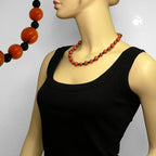 Halskæde 10-12mm perler Plastik Orange-Sort-Marmoreret 50cm