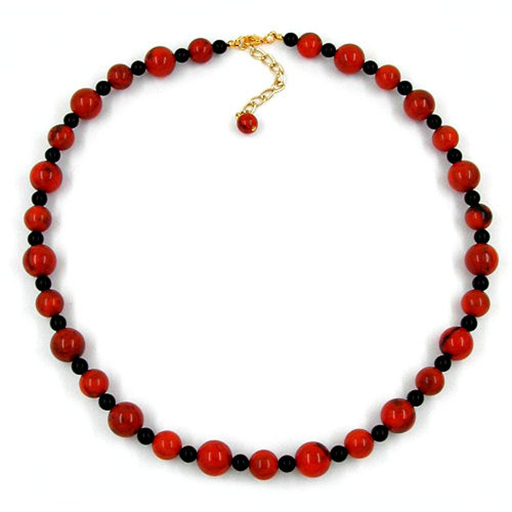 Halskæde 10-12mm perler Plastik Orange-Sort-Marmoreret 50cm