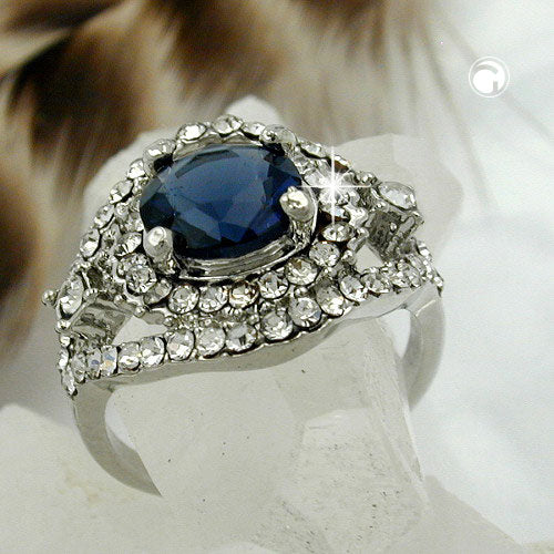 Ring med blå og hvide glassten, 17 mm