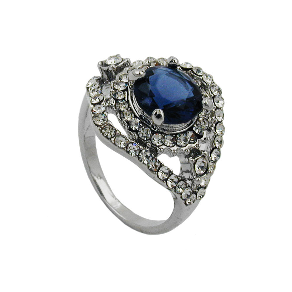 Ring med blå og hvide glassten, 17 mm