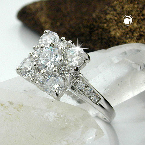 Ring 11x11mm firkant med hvide Zirkonias rhodineret