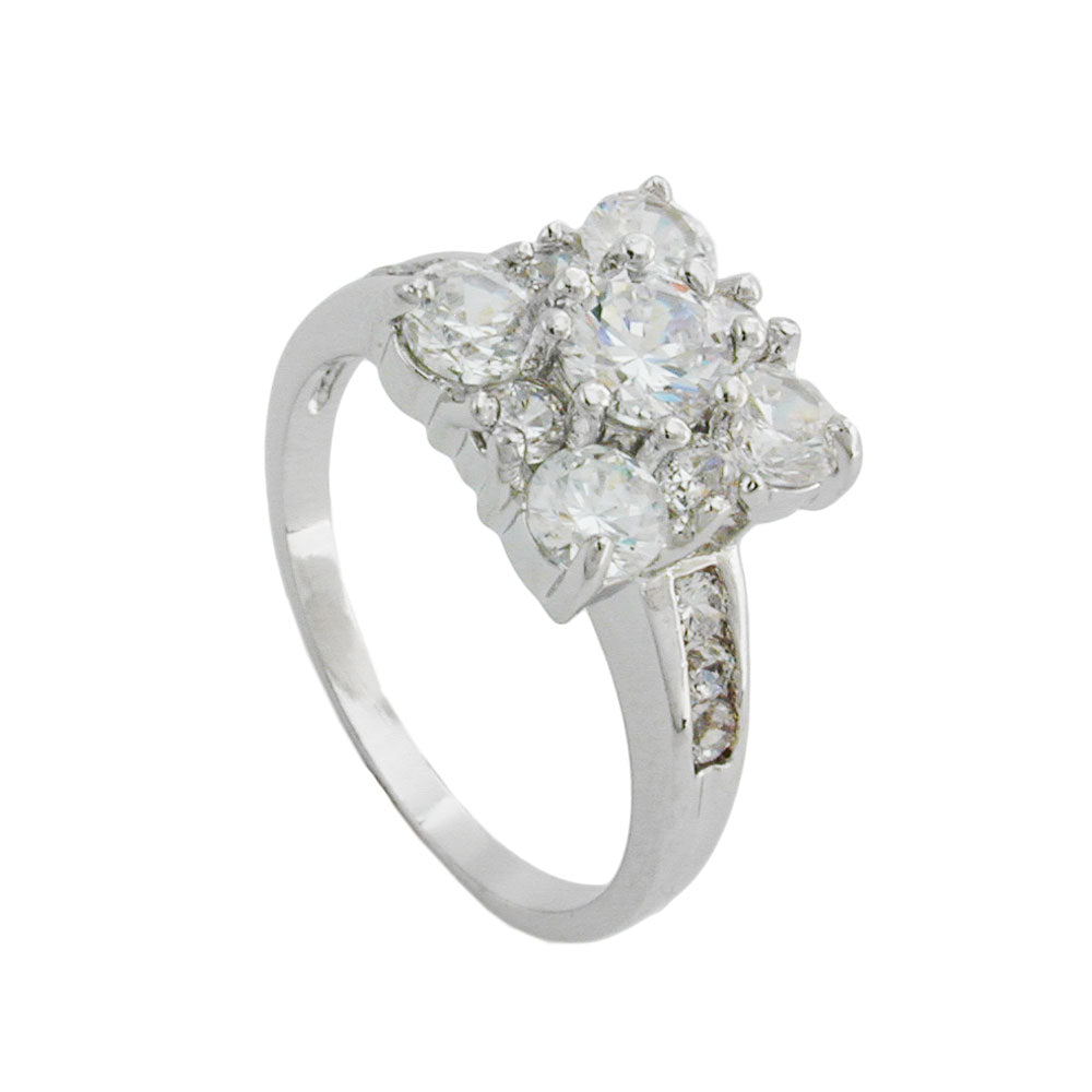Ring 11x11mm firkant med hvide Zirkonias rhodineret
