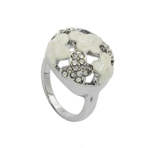 Ring 17 mm rhodiumbelagt med hvide glassten