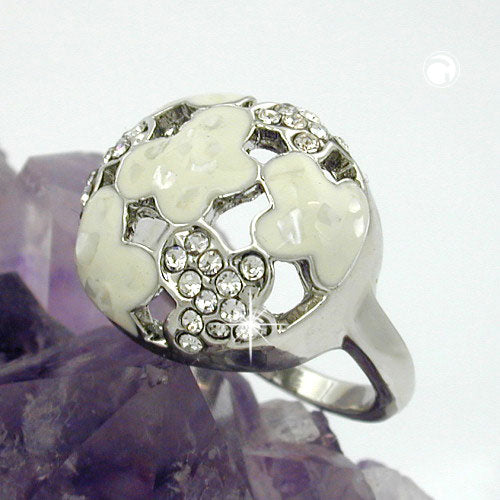 Ring 17 mm rhodiumbelagt med hvide glassten