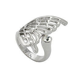 Ring 31x18mm halv sommerfuglvinge med 1 glassten rhodiumbelagt