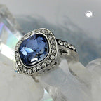 Ring 155 mm blå glassten med små hvide zirkoniaer belagt med rhodium