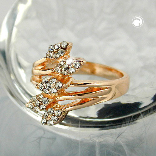 Ring 17 mm blomstertentakel rød guld belagt med 5 blade og glassten