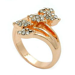 Ring 17 mm blomstertentakel rød guld belagt med 5 blade og glassten