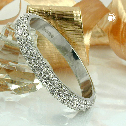 Armbånd 77x10mm metal med 6 rækker hvide glassten