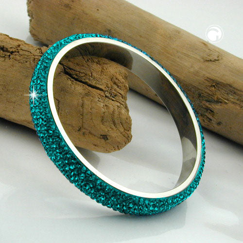 Armbånd 77x10 mm metal med 6 rækker turkise glassten