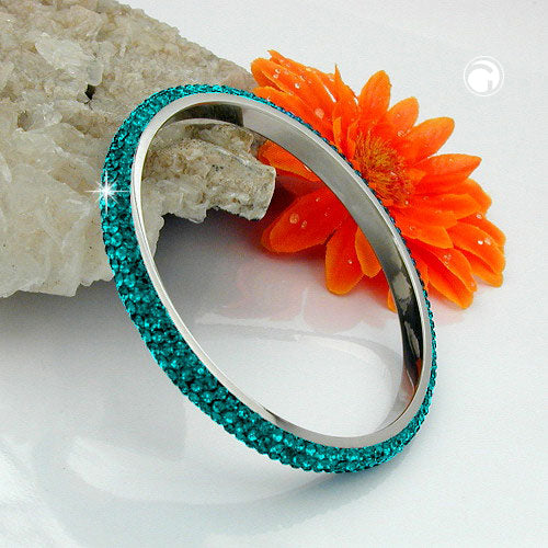 Armbånd 75x6,5 mm metal med 4 rækker turkise glassten
