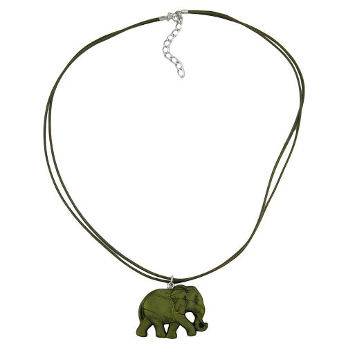 Kæde 38x28x6mm Elefant Plastik Olivengrøn Silkeagtig mat snor Olivenfarvet 50cm