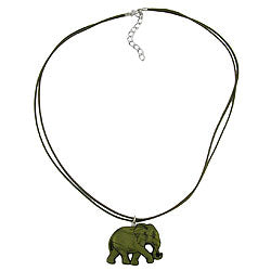 Kæde 38x28x6mm Elefant Plastik Olivengrøn Silkeagtig mat snor Olivenfarvet 50cm