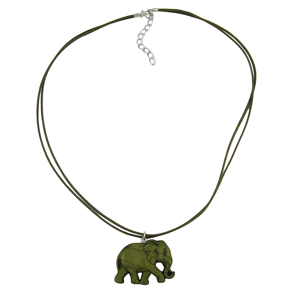 Kæde 38x28x6mm Elefant Plastik Olivengrøn Silkeagtig mat snor Olivenfarvet 50cm