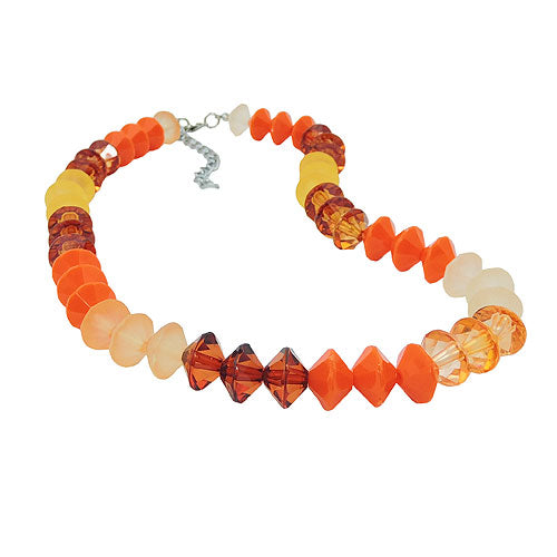 Kæde 12x9mm facetperler Plastik Orange Gul Brun 42 cm