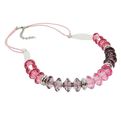 Kæde 12x9mm facetperle i plast pink-pink med snor pink 45 cm