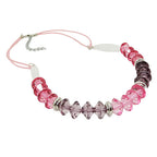 Kæde 12x9mm facetperle i plast pink-pink med snor pink 45 cm