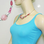 Kædetrådskæde Stor perle Pink Mørk Lyserød Sølv Plastikperler 45 cm