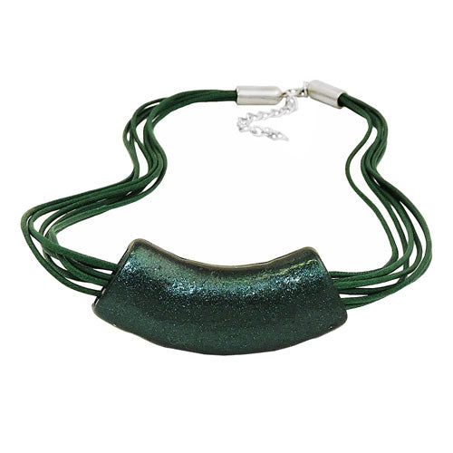 Kæde 54x19mm Pendelrør fladt buet grønt metallisk blank plastik 45 cm