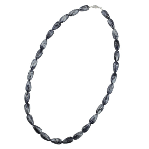 Halskæde 20x10mm Vinkel perle i plast grå-sølv-marmoreret skinnende 60 cm