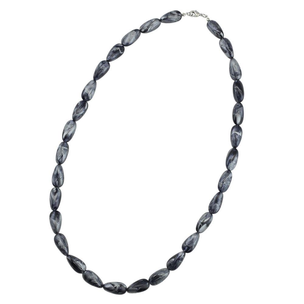 Halskæde 20x10mm Vinkel perle i plast grå-sølv-marmoreret skinnende 60 cm