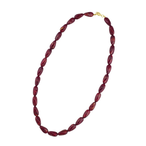 Kæde 20x10mm vinkel perleplastik bordeaux guld marmoreret blank 60cm