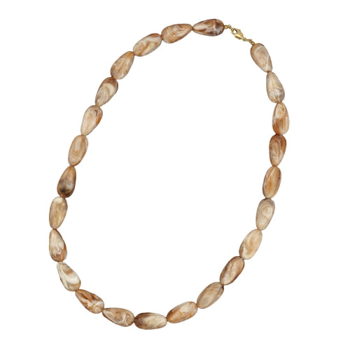 Halskæde 25x17mm Vinkel perle plastik naturlig-beige-marmoreret skinnende 60 cm