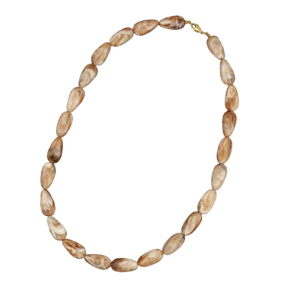 Halskæde 25x17mm Vinkel perle plastik naturlig-beige-marmoreret skinnende 60 cm