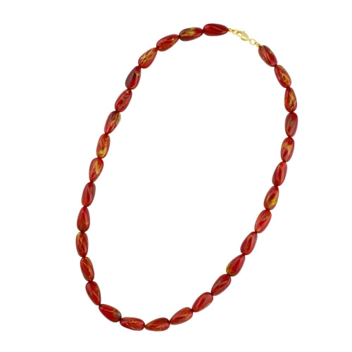 Halskæde 20x10mm Vinkel perle i plast rød-guld-hvid-marmoreret skinnende 60cm