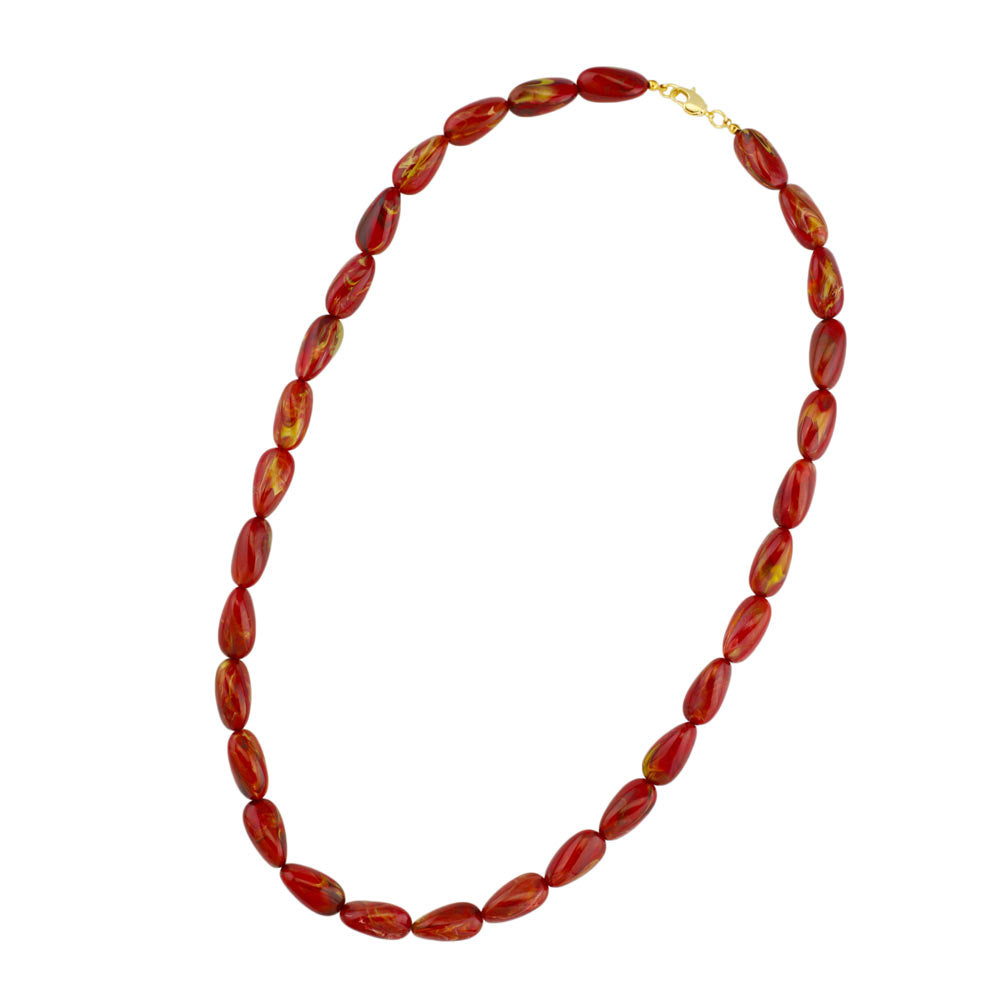 Halskæde 20x10mm Vinkel perle i plast rød-guld-hvid-marmoreret skinnende 60cm