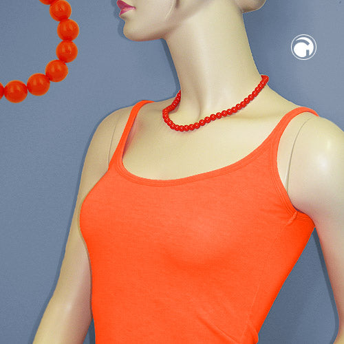 Halskæde 8 mm plastikperler orange-rød-skinnende
