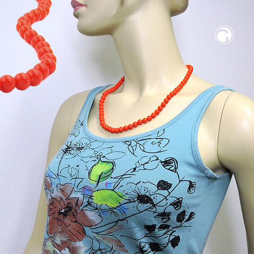 Halskæde 8 mm plastikperler orange-rød-skinnende