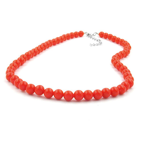 Halskæde 8 mm plastikperler orange-rød-skinnende