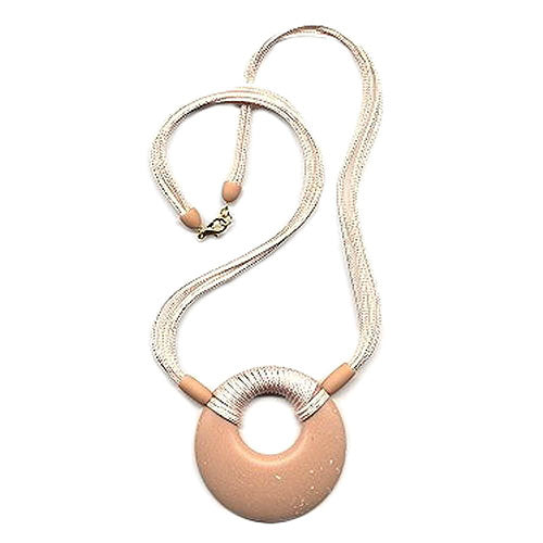 Kæde Plastik Skive Amulet laks pink mat 4x Snor lyserød 60 cm