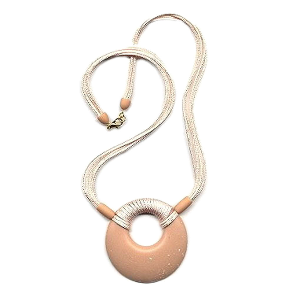 Kæde Plastik Skive Amulet laks pink mat 4x Snor lyserød 60 cm