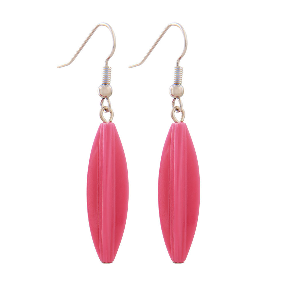 Øreledninger øreringe 30x9mm rillet olivengrøn plastik pink