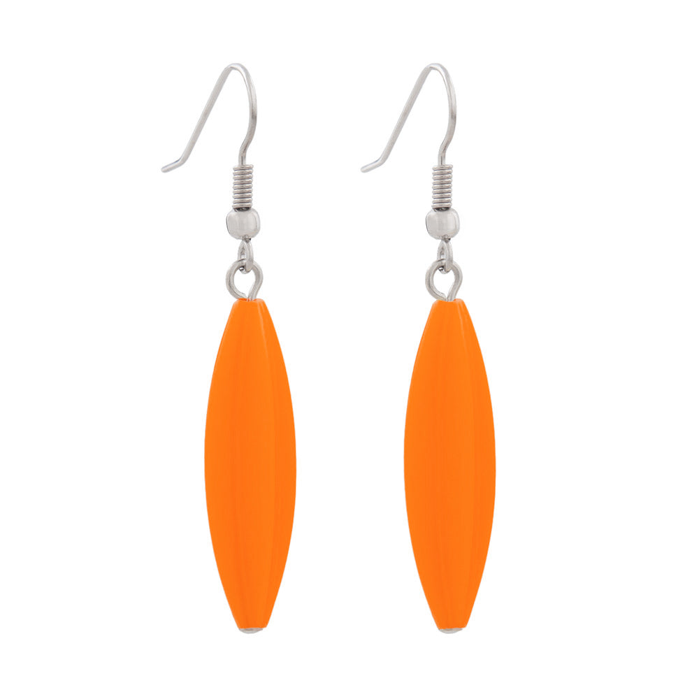 Øreledninger øreringe 30x9mm rillede olivengrønne rige orange blanke