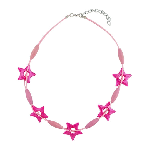 Halskæde 27mm stjerne Pink plastik træperleknor lyserød 42cm