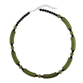Kæde 34x10mm rillet rulle olivengrøn perle sort plastik 45cm