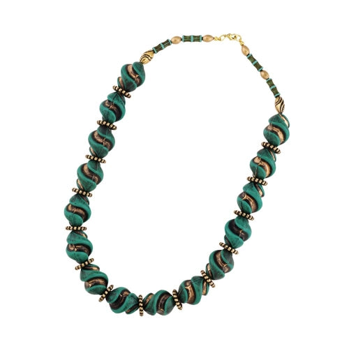 Kæde 24x19mm Skrueperle turkis gammel guld plastik 51 cm