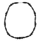 Halskæde 30x9mm rillede oliven og forskellige udskårne perler sort plastik 60 cm