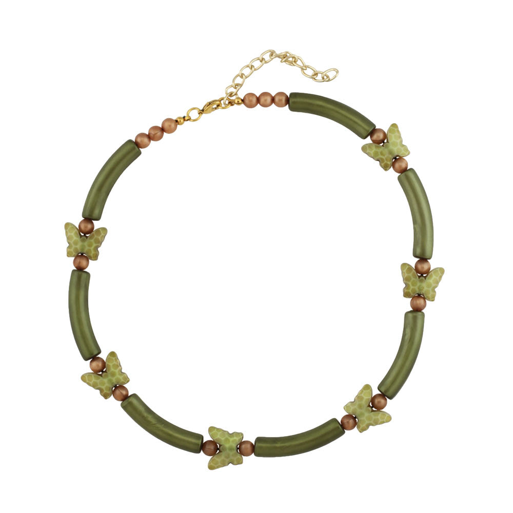 Halskæde 16mm Butterfly tube perle Plastik Oliv-Silky Skinnende 40cm