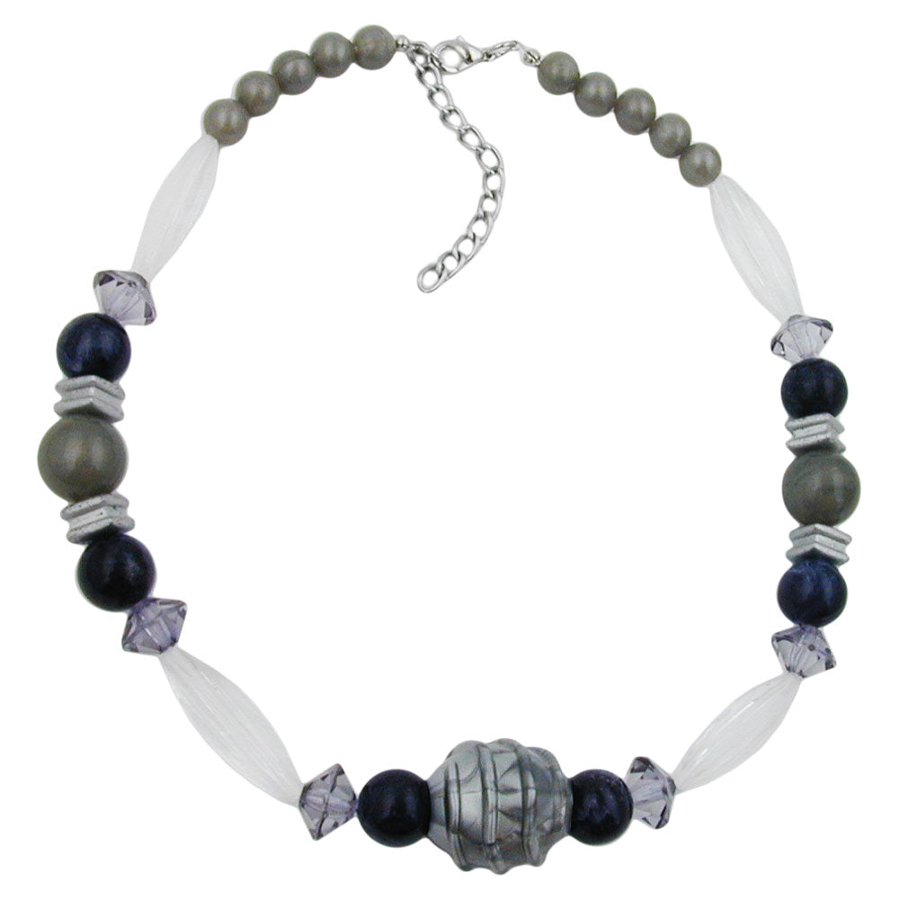 Halskæde 24x8mm rillet perle plastik sølvgrå med rillede oliven krystalklar 42 cm