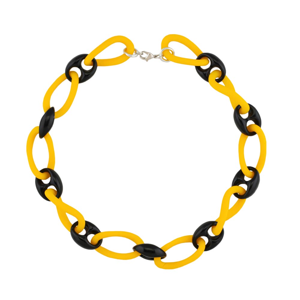 Kæde 35x18mm store kædeled gul-sort plastik 45 cm