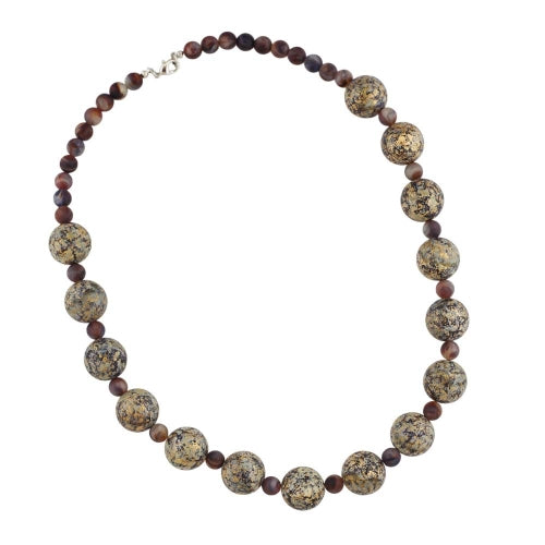 Kæde 18 mm perle i plast beige-brun-guld plettet 55 cm