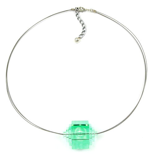 Kæde 30x22mm trinbeads plast mint-transparent rustfri ståltråd 45cm