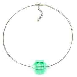 Kæde 30x22mm trinbeads plast mint-transparent rustfri ståltråd 45cm