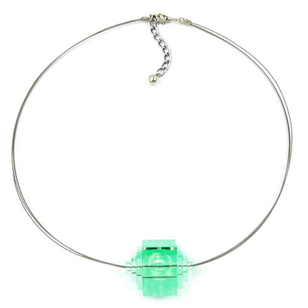 Kæde 30x22mm trinbeads plast mint-transparent rustfri ståltråd 45cm