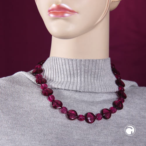 Halskæde 20x18mm Bladperle plastik bær-burgundy transparent 50cm